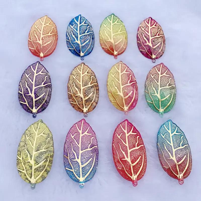 10 Stück 21*40mm Regenbogen Blätterförmige Harz Strass Applikation Kristalle Flatback Steine für Schmuck Handwerk Dekoration Anhänger