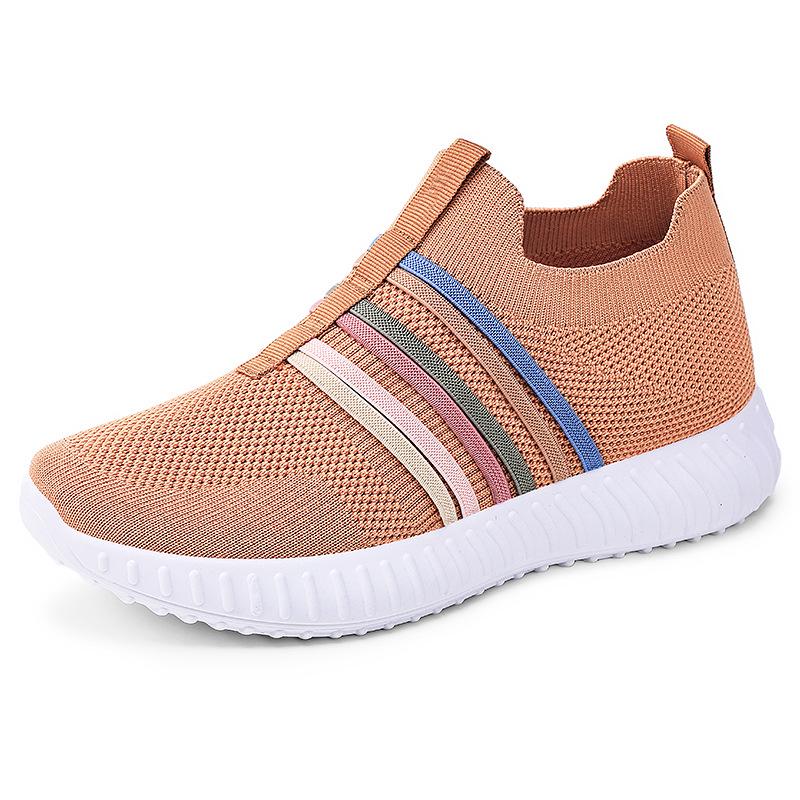 Women's Versatile Plus Size Slip-on Breathable Mesh Flyknit Shoes - Fashionable Spring Style Casual Footwear for Mothers