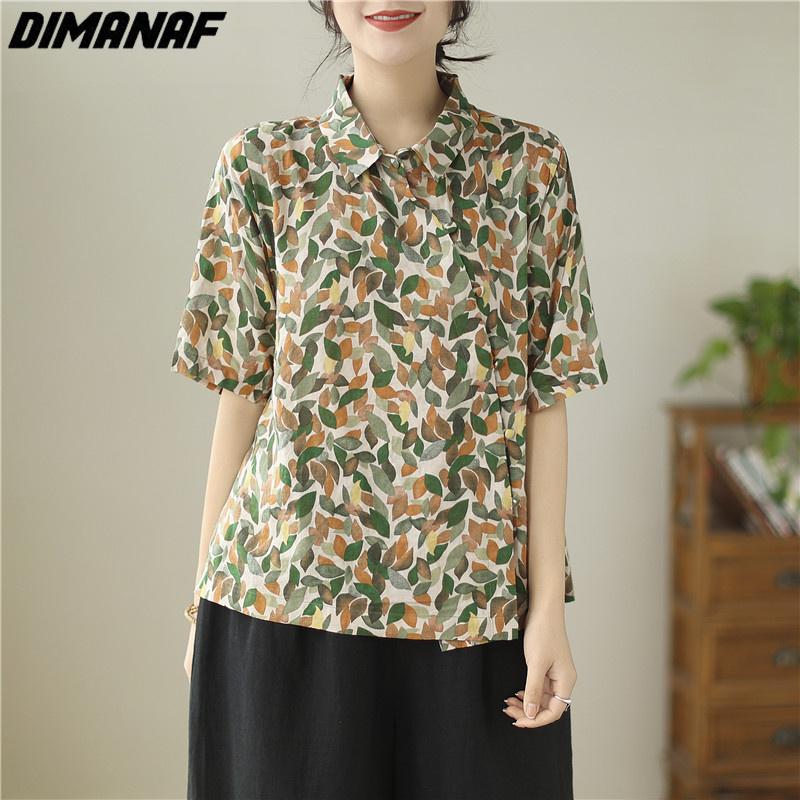 

DIMANAF 2023 летние женские льняные футболки больших размеров с цветочным принтом, зеленые футболки, свободные повседневные винтажные топы и футболки