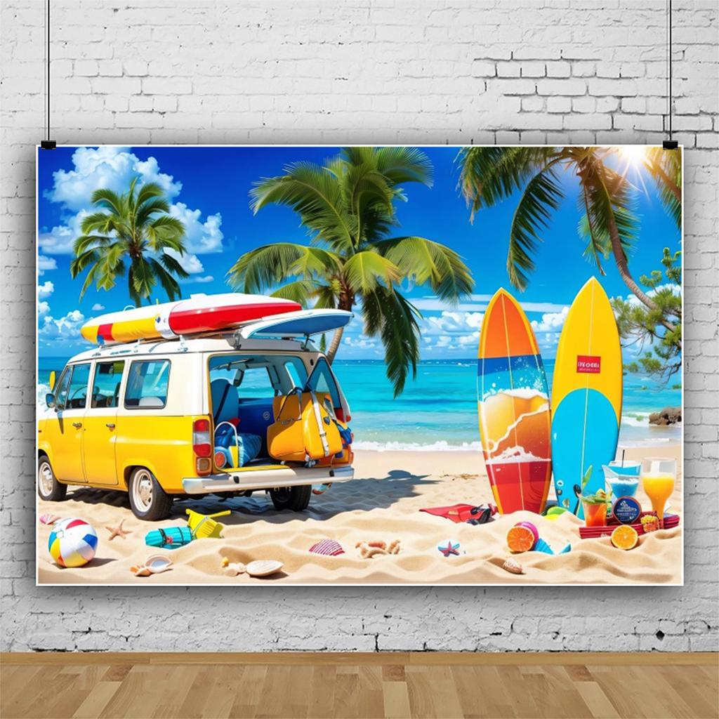 Summer Beach Hawaiian Background Tropical Floral Surfboard Aloha Sea Birthday Holiday Party Decoration Banner Photography Props