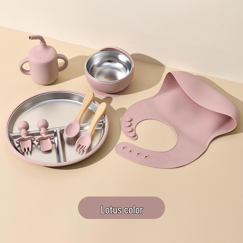 Children's Feeding Tableware Set: Stainless Steel Divided Plate with Food-Grade Silicone Suction Bowl and Spoon