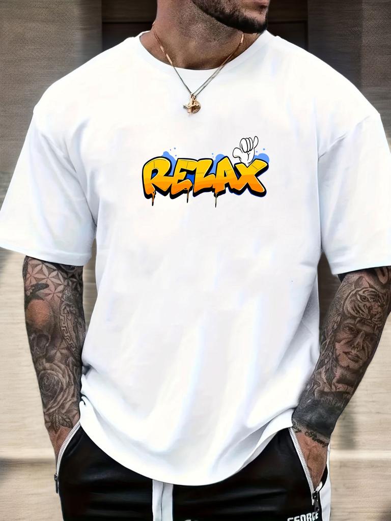 Mens Casual Tshirt Graffiti Relax Print Short Sleeve Round Neck Breathable Soft Oversized Trendy Daily Wear Tee