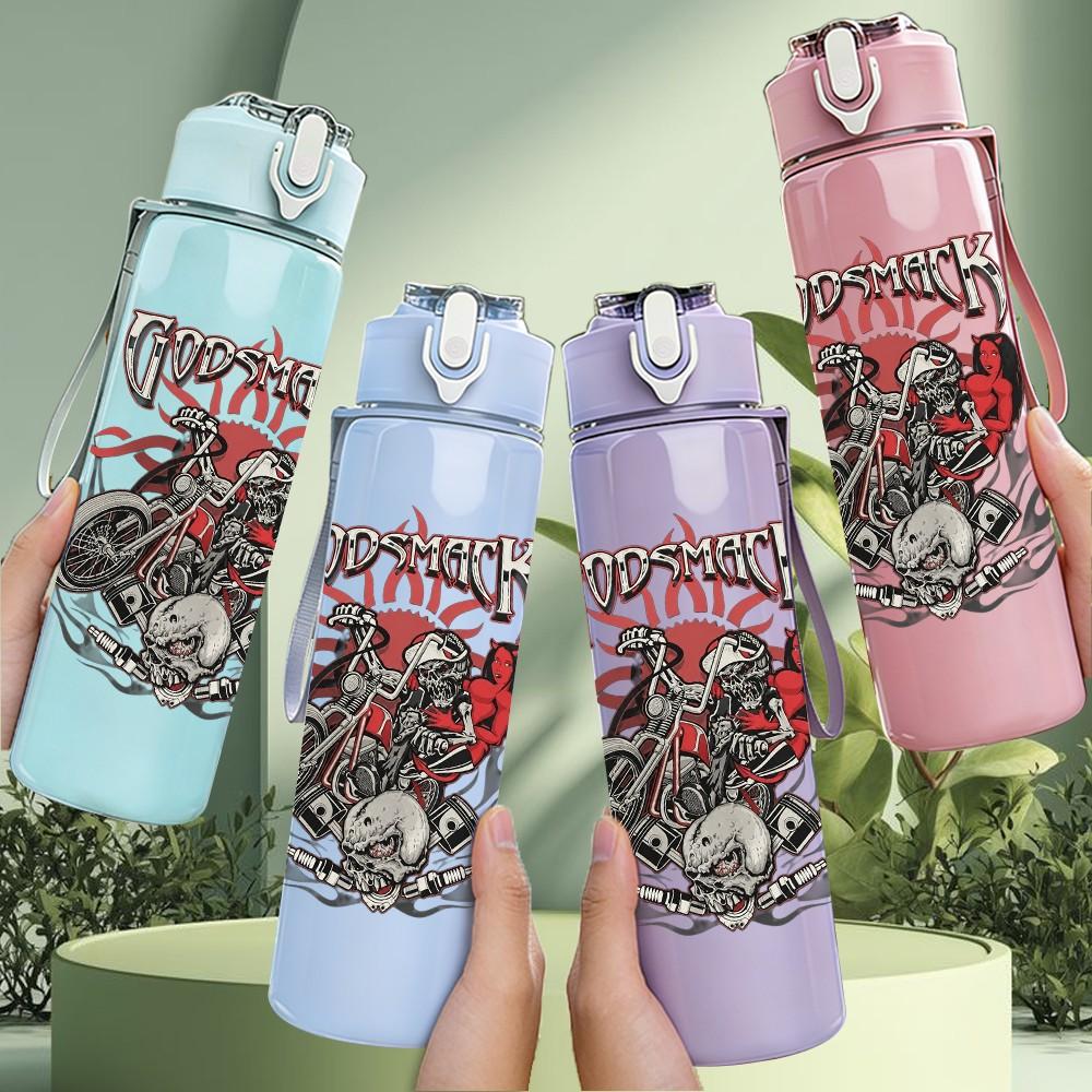 1PC Dark floral band grunge collage print 750ml colorful plastic sports water bottle leakproof pop up lid with straw for outdoor work home use