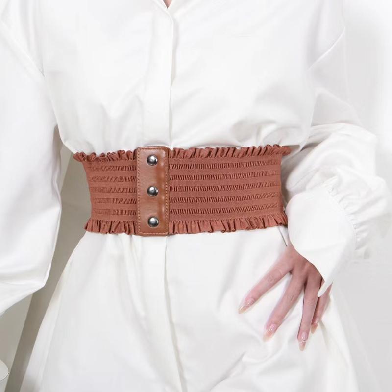 Ceinture large à volants triple boucle élégante ceinture élastique décorative pour robe pour femme grande taille