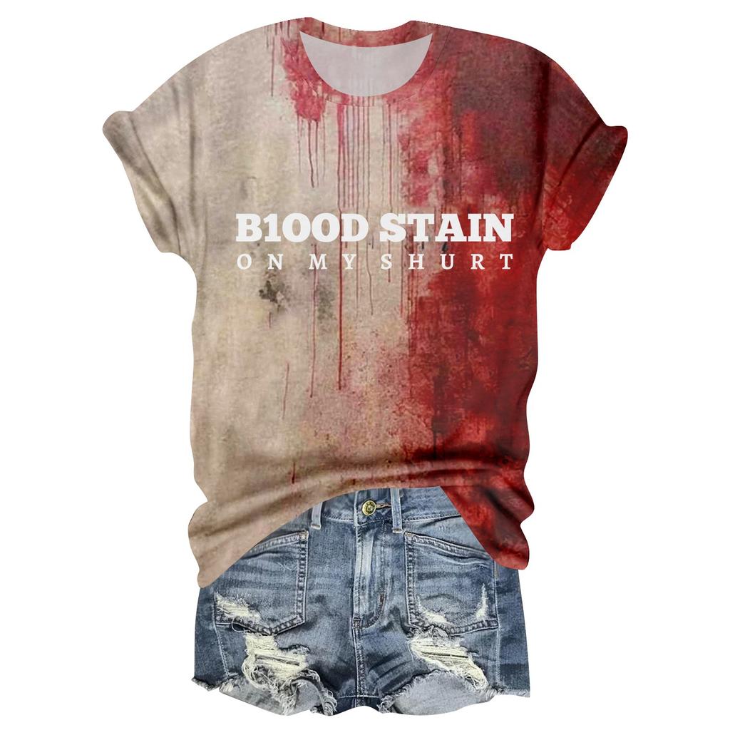 Women's Casual Round Neck Halloween Print Short Sleeve T-Shirt Top