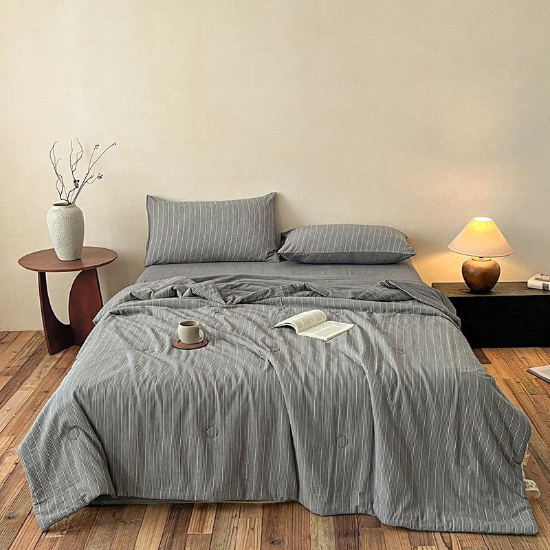 Class A Yarn-Dyed Striped Cotton Quilt - Machine Washable, Breathable, Skin-Friendly Summer Blanket