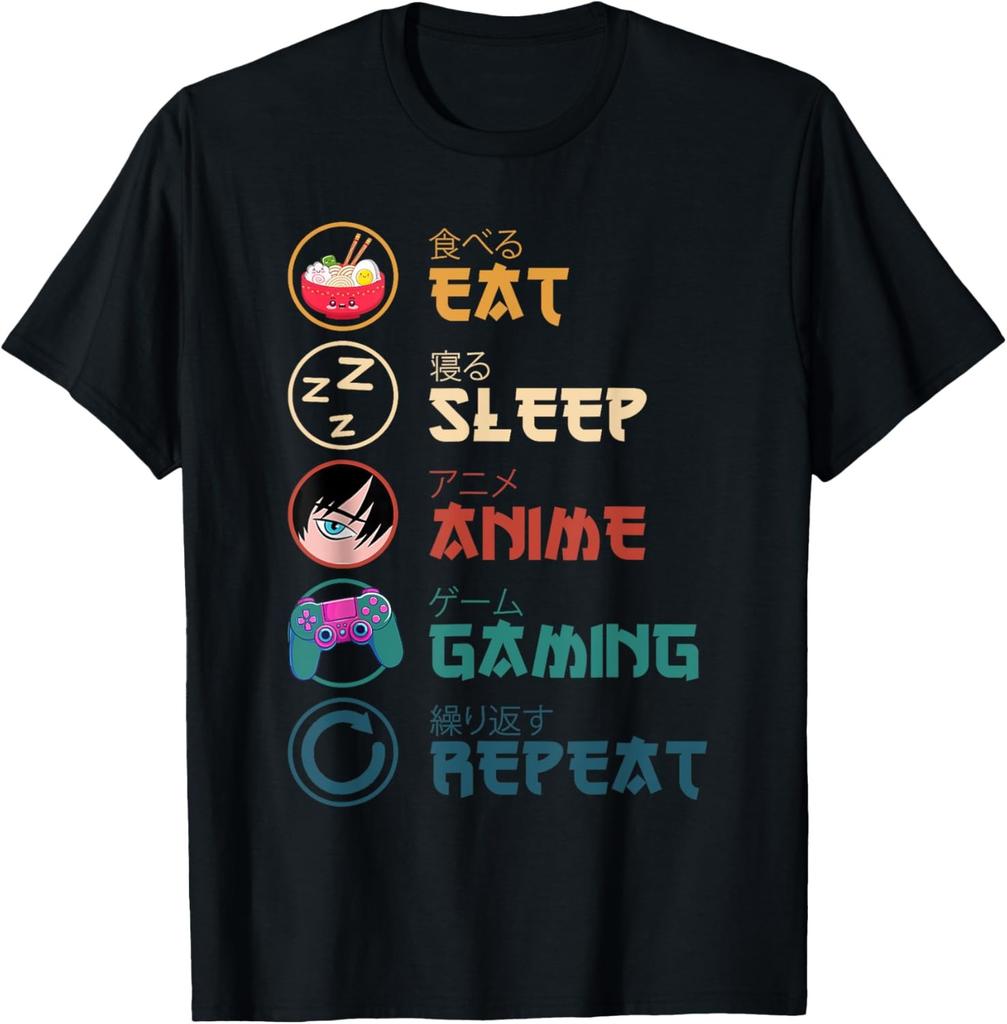 Eat Sleep Anime Gaming Repeat Tshirt Kawaii Otaku Unisexga Graphic Unisex Casual Streetwear Tee