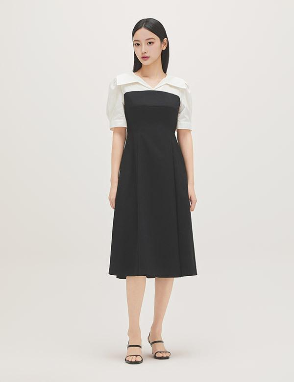 ROEM Open Collar Woven Matching Long Dress Rmowg24R12