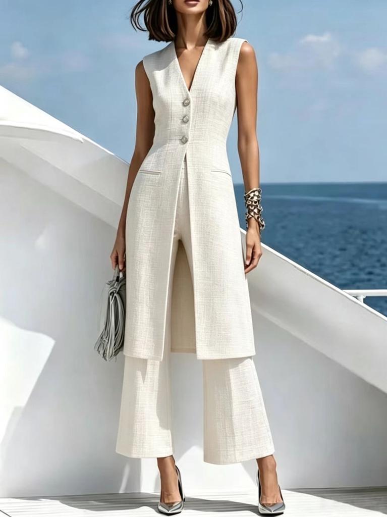 1116 European and American women's clothing Elegant gray long vest and pants two-piece suit