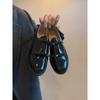Cowhide Version~ Bow Small Leather Shoes Women's Thick-soled Inner Height Increase Leather Black Low-heeled Single Shoes