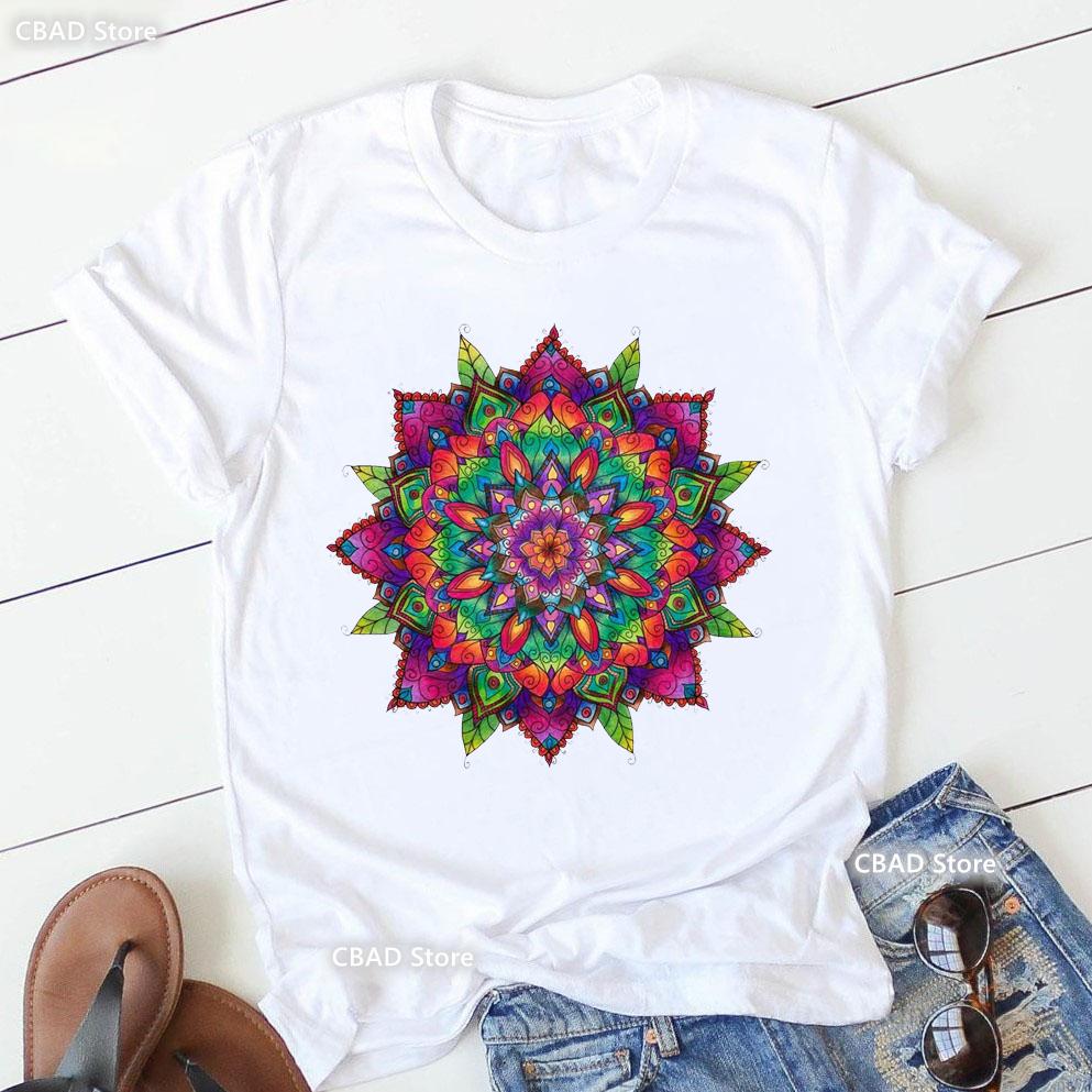 2024 Hot Sale Colorful Mandala Print Tshirt Girls Yoga Succulent Love T Shirt Women Zen Hobo Boho Paix Tshirt Female Streetwear