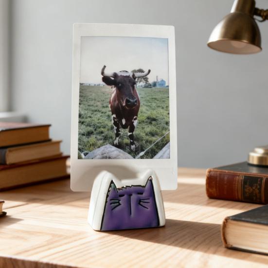 4Pcs Handmade Ceramic Cat Photo Holder Cat Shape Picture Display Holder Home Office Desktop Decoration Cat Lovers Gift