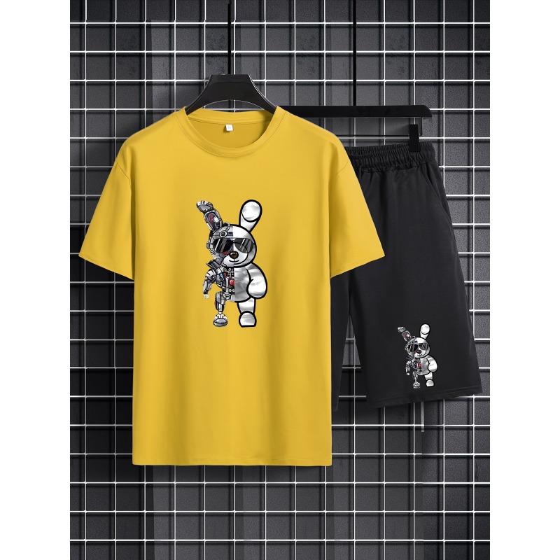 Fashionable Men's Sports Suit Summer Harajuku Casual Short Sleeve O Neck T-shirt and Sports Shorts 3d Bear Printing 2-piece Set