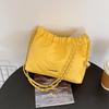 Soft Leather Large Capacity Fashionable Pleated Chain Shoulder Bag Summer New Western-style Leisure Bag Drawstring Crossbody Bag
