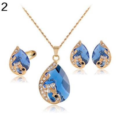 Damen Strass Anhänger Halskette Ohrringe Ring Party Hochzeit Schmuckset AVE