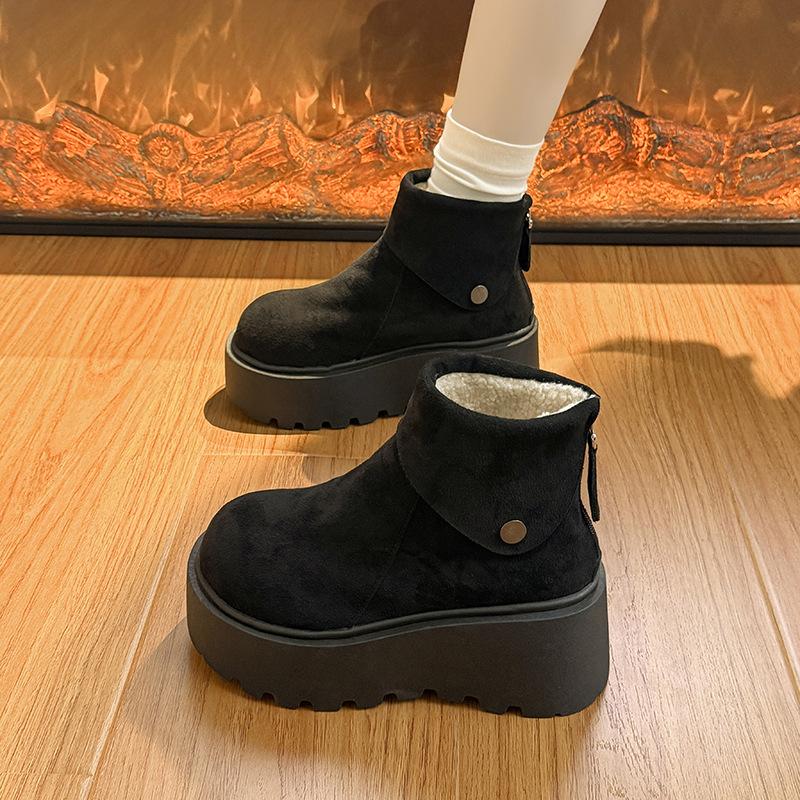 Women's Large Size Thickened Winter Warm Fur One Snow Boots Thickened Lining Ankle Boots Non-slip Hiking Sports Big Head Cotton Shoes