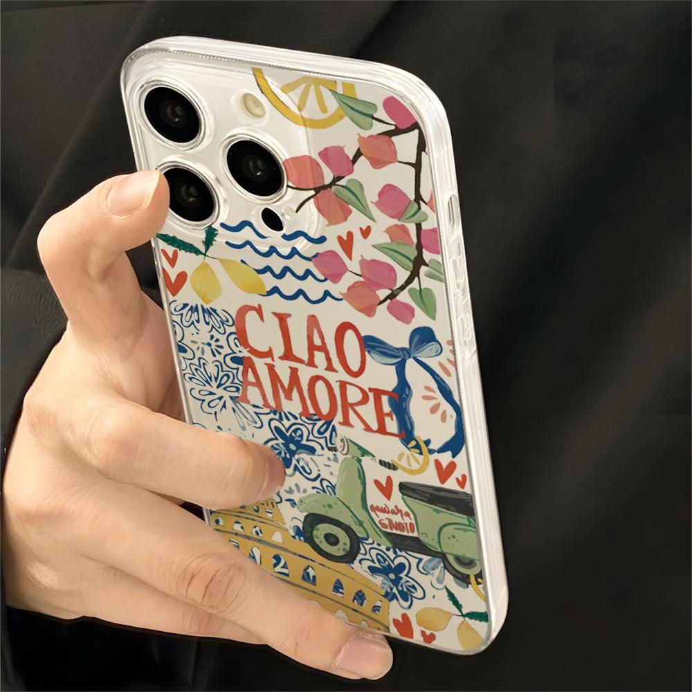 Sweet Life Pattern Phone Case For iPhone 16 15 14 13 12 11 Pro Max Mini X XS SE 7 8 Plus 16E Shockproof Transparent Cover Fundas