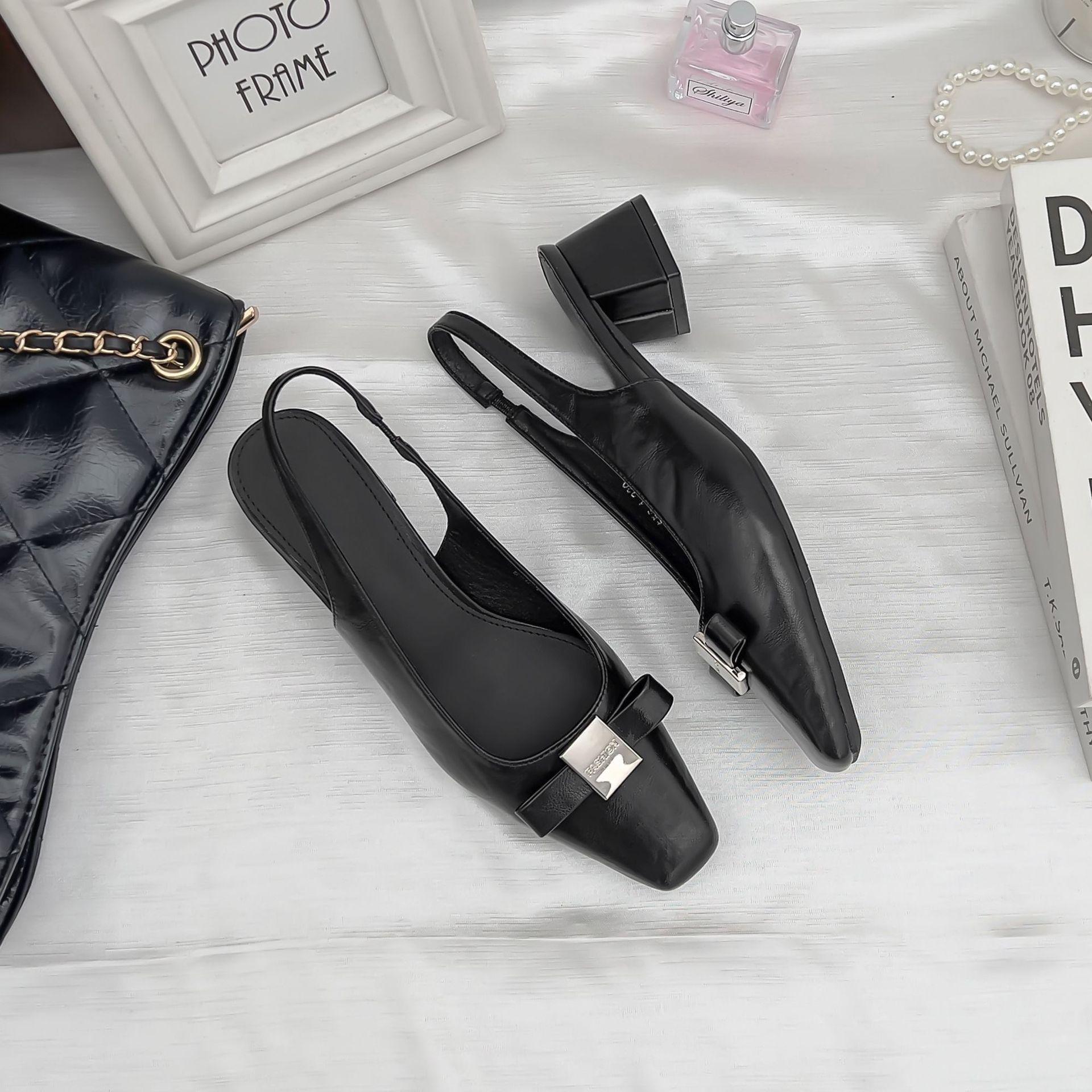 

Весна и лето новый 2025 французский квадратный носок бант пустые одинарные туфли высокий каблук верхняя одежда толстый каблук темперамент сандалии женщины 39 чёрный