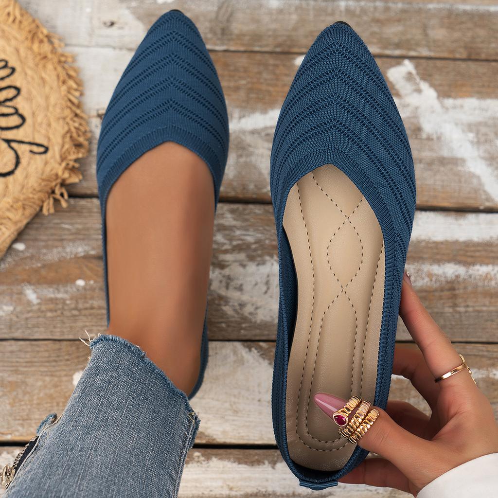 Fashion Women Flats Pointed Toe Flat Shoes Women Solid Color Knitted Slip on Shoes Casual Breathable Ballet Women Loafers Comfort Shoes