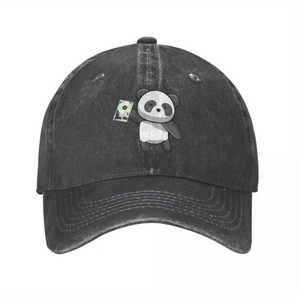 Panda Holding Hard Drive Baseball Cap Cotton Adjustable Casual Sun Hat for Men Women