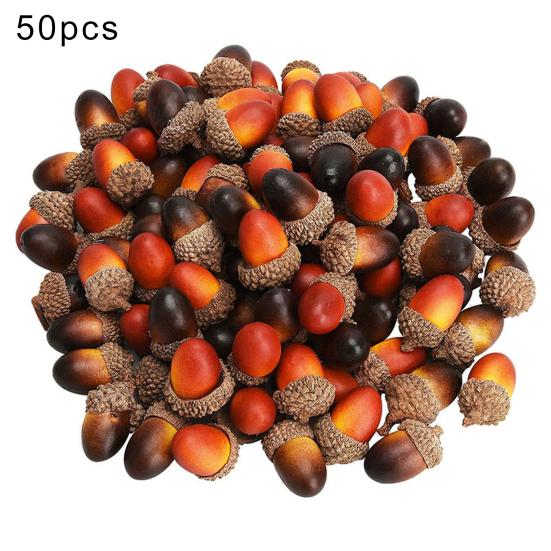 50Pcs/Set 3cm Artificial Acorns Realistic Mini Reusable Anti-fade DIY Foam Halloween Christmas