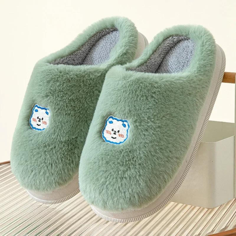Fashion Thickened Plush Cotton Couple Slippers for Winter Indoors Anti-Slip and Warm Home Household Shoes