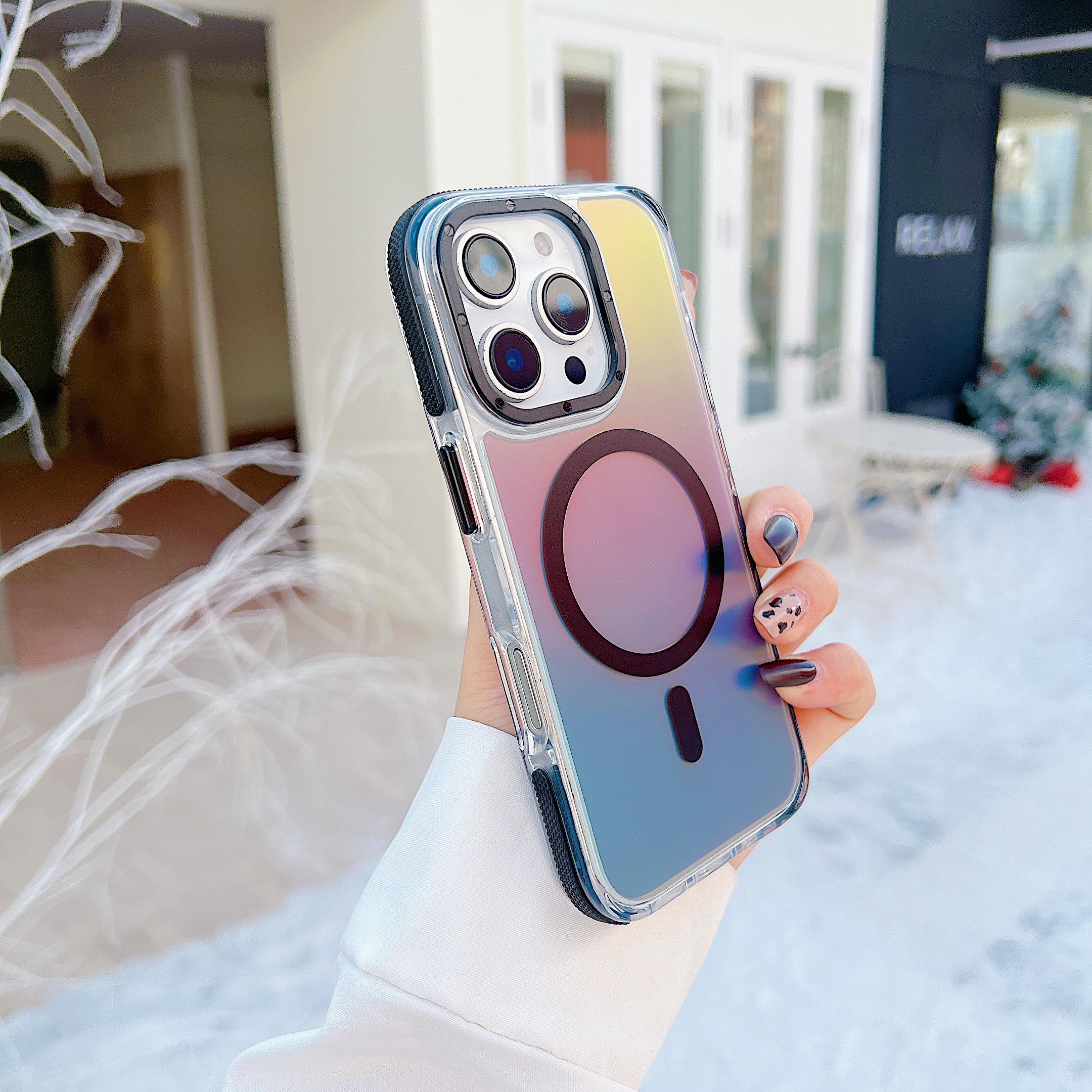 

Для iPhone 16 Pro Max Чехол Совместимый с MagSafe Меняющий цвет ТПУ Акриловая Задняя крышка для телефона Black