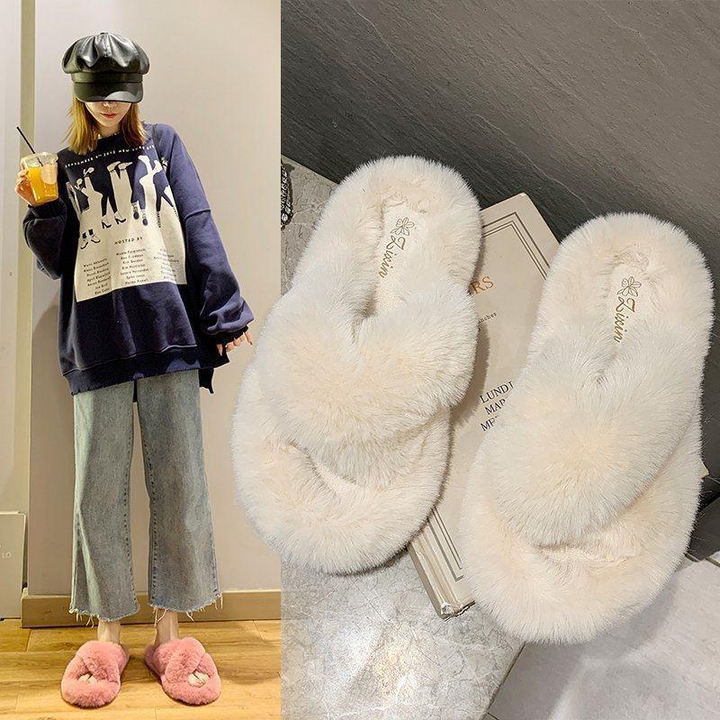 New Cotton Word 2025 Internet Celebrity Mao Mao Slippers Autumn and Winter Versatile Warm Slippers Wear Thick Women's Home Pink