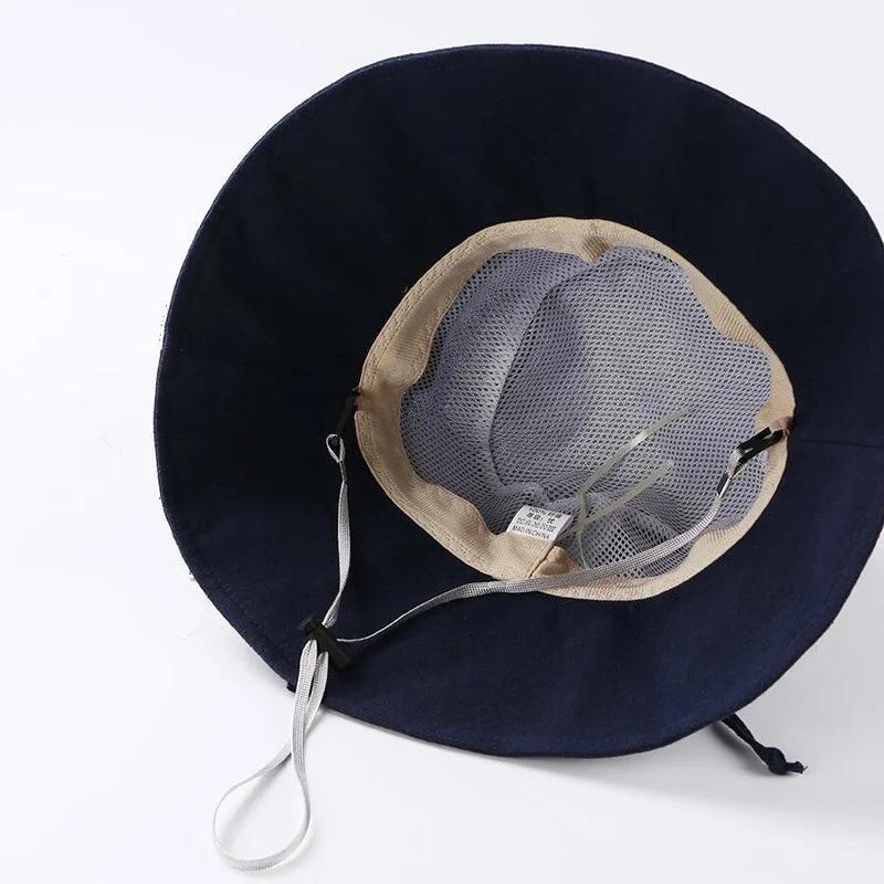 Ladies Summer Japanese Cotton and Linen Fisherman's Hat Folding Outdoor Sun Visor with Large Brim