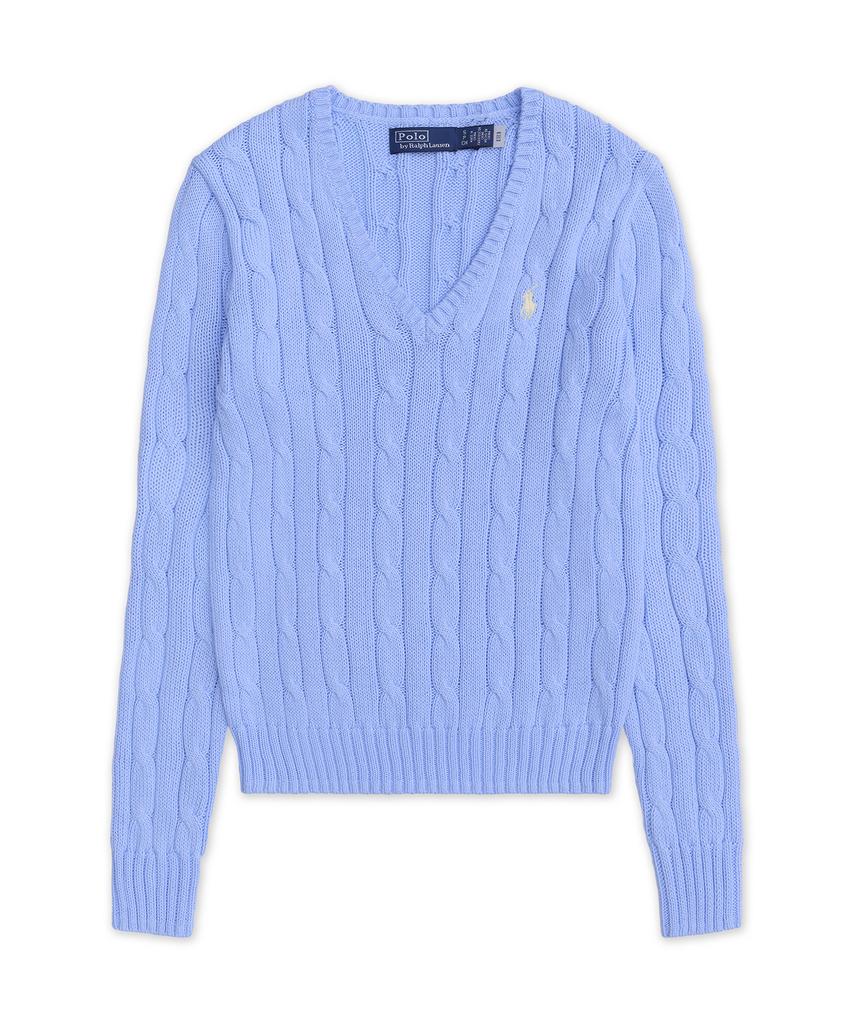 POLO RALPH LAUREN Cable Knit Cotton V-Neck Sweater - Blue