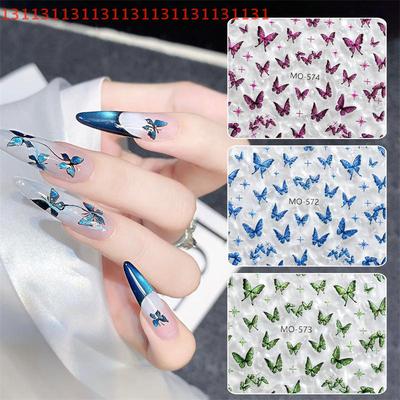 5D Luxury Glitter Blue Purple Butterfly Nail Art Stickers Vintage Self Adhesive Sticker Nail Decoration Slider Decals Manicure
