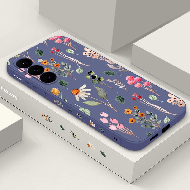 Applicable to Samsung S25Ultra floral mobile phone case S24 liquid S22 straight edge small fresh flower anti-drop protective case