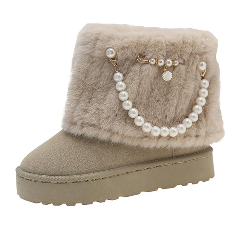 

Модные зимние новые женские сапоги из плюша с бисером, теплые, стильные, на толстой платформе, слипоны, искусственный мех, размер плюс 43, ботильоны 38 серый