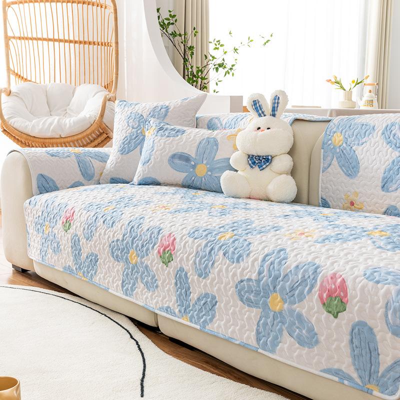 Pure Cotton Ins Style Fabric Non-Slip Sofa Cushion Four Seasons Universal Simple Sofa Cover Cover Backrest Cushion Cover Cloth