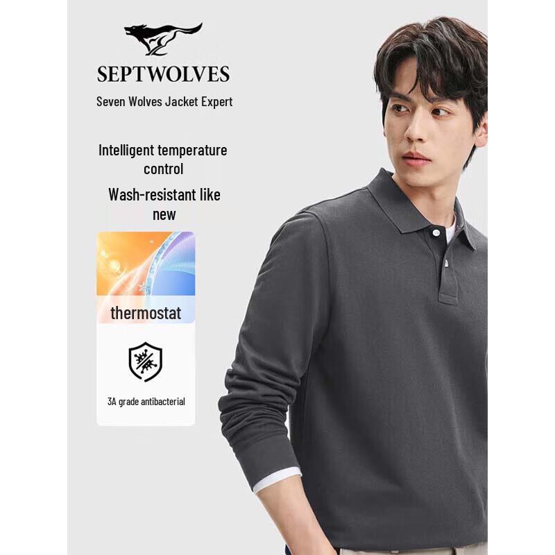 SEPTWOLVES Men's Cotton Blend Long Sleeve Polo Shirt