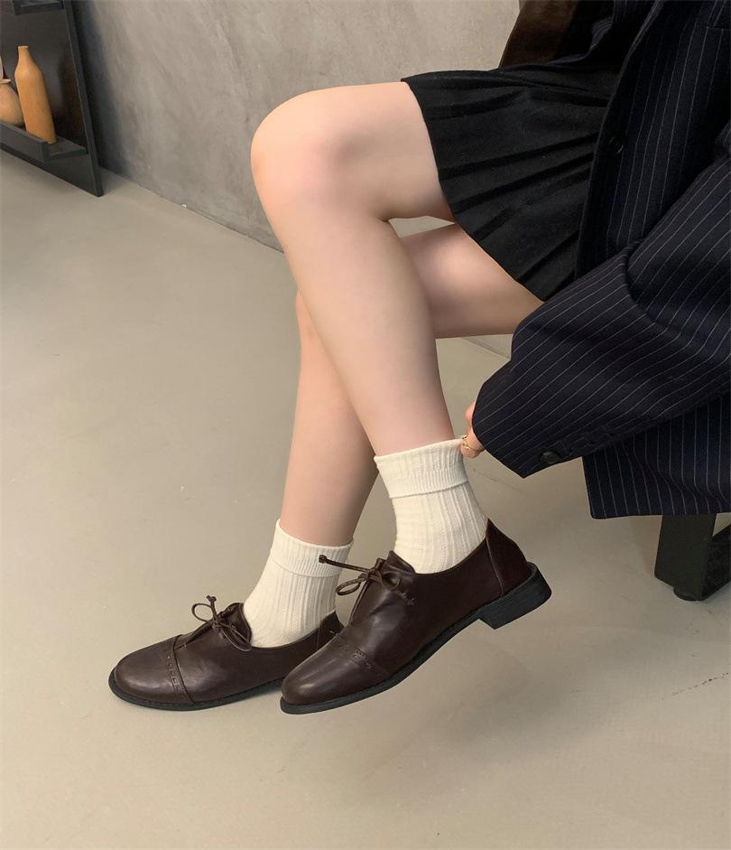 

New British strap-on small leather shoes 2025 autumn and winter thick heel French soft leather retro loafers 39 темно-коричневого