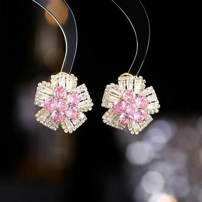 Herbst Zirkon Diamant Blume Ohrklemme Ohrringe - Schlankmachend, Super glänzend, Mikro-eingelegtes Design