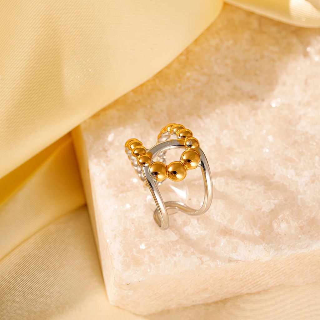 Regulowany pierścionek ze stali nierdzewnej w stylu Color-Block: Stylowy, Odporny na blaknięcie, Niszowy design dla kobiet