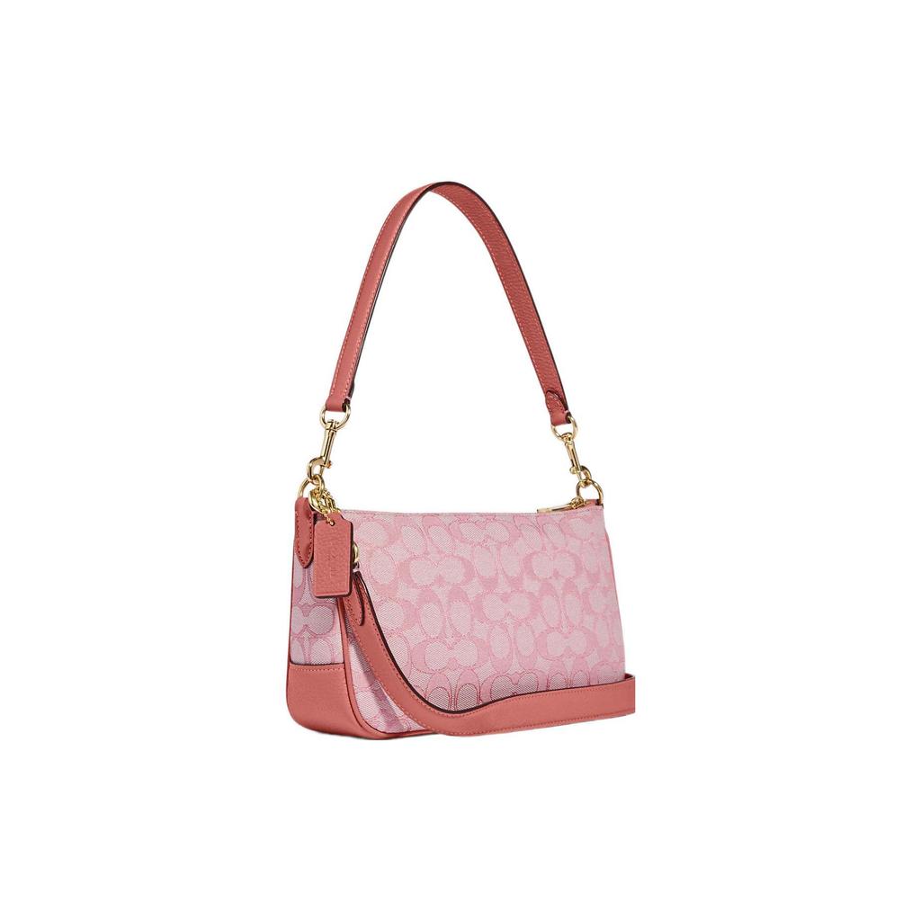 Coach Lonnie 25 Classic Monogram Print Chambray Light Color Fabric And Leather Shoulder Bag Women Shoulder Bag Light-Blue Pink Rose C8306-IMRRJ