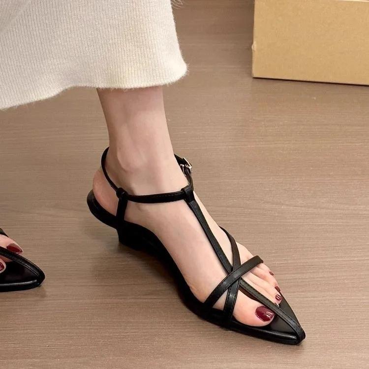 Shoes for Women 2026 Hot Sale New Pointed Toe Wedge Buckle Strap Women's Sandals Sexy Concise Solid Low-heel Party Sandals Women