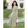 Robe midi élégante française ajustée en lin coupe A