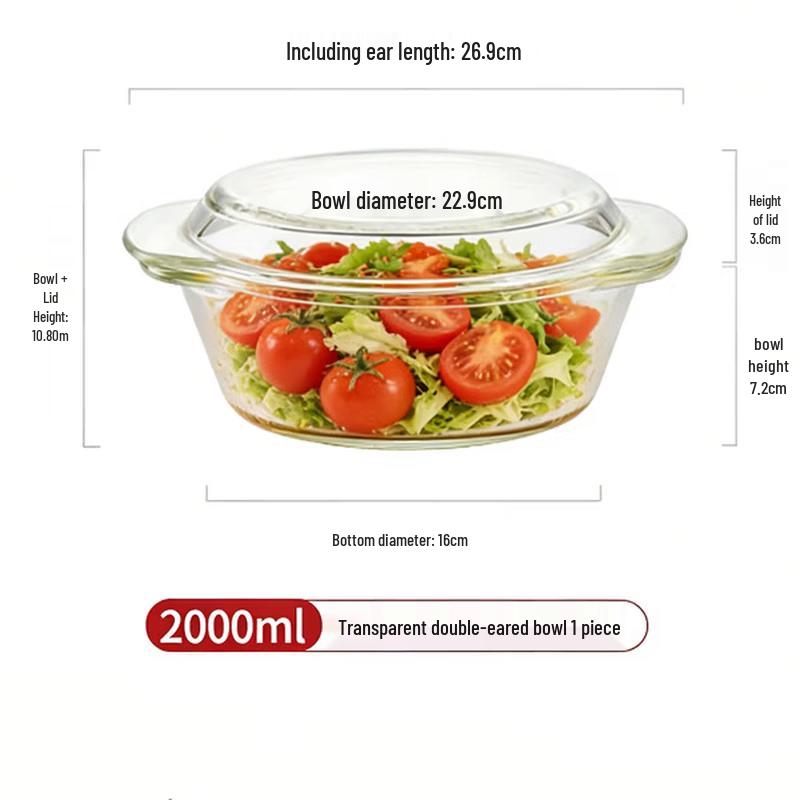 ZISIZ Transparent Glass Microwave Bowl with Lid