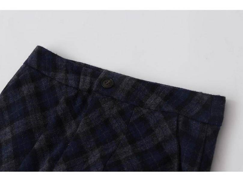 High-Waisted Navy Blue Plaid Fishtail Long Skirt - Slimming & Thickened for Autumn/Winter Women's Collection