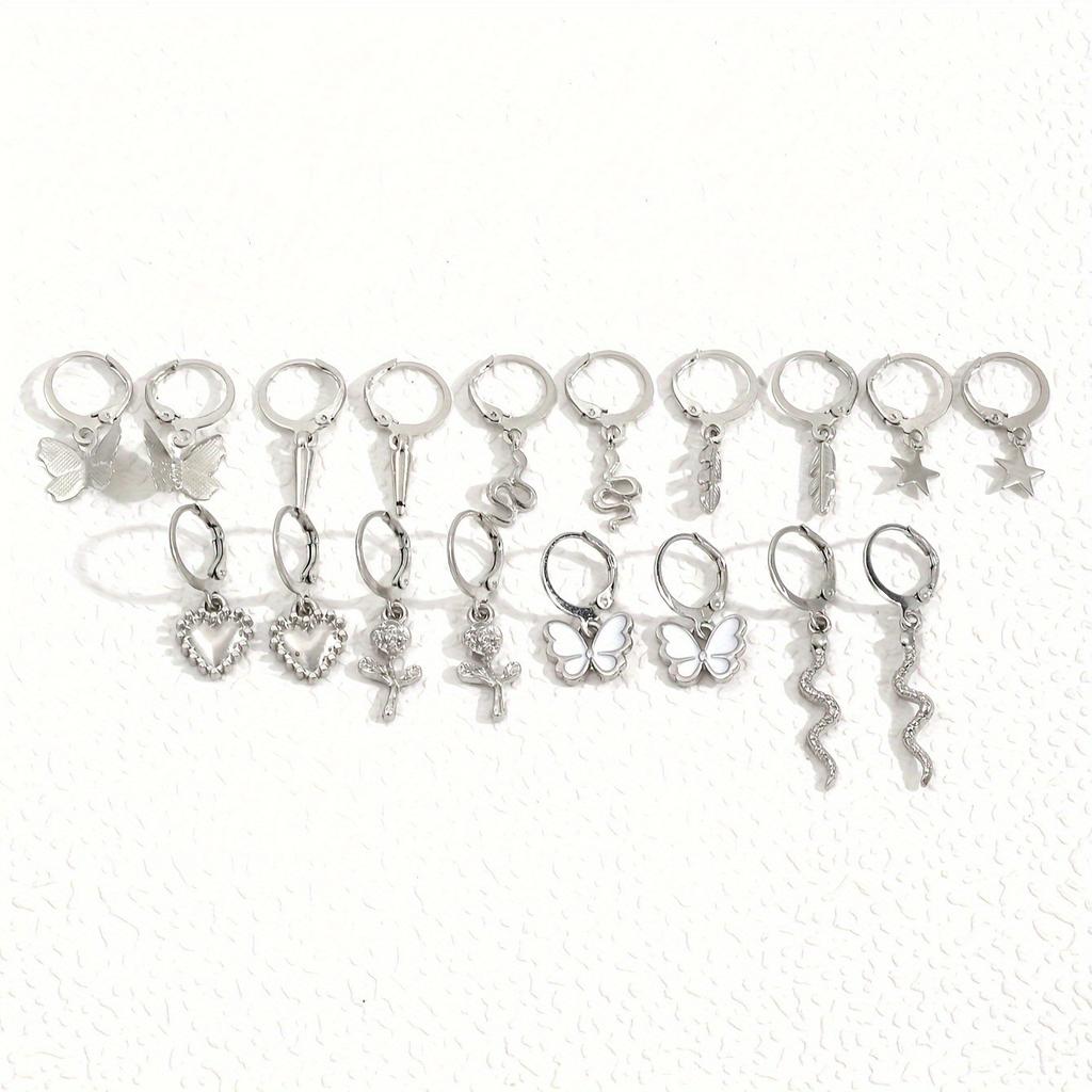 Hot-selling European and American metal earrings set, women's animal butterfly snake shape niche earrings set