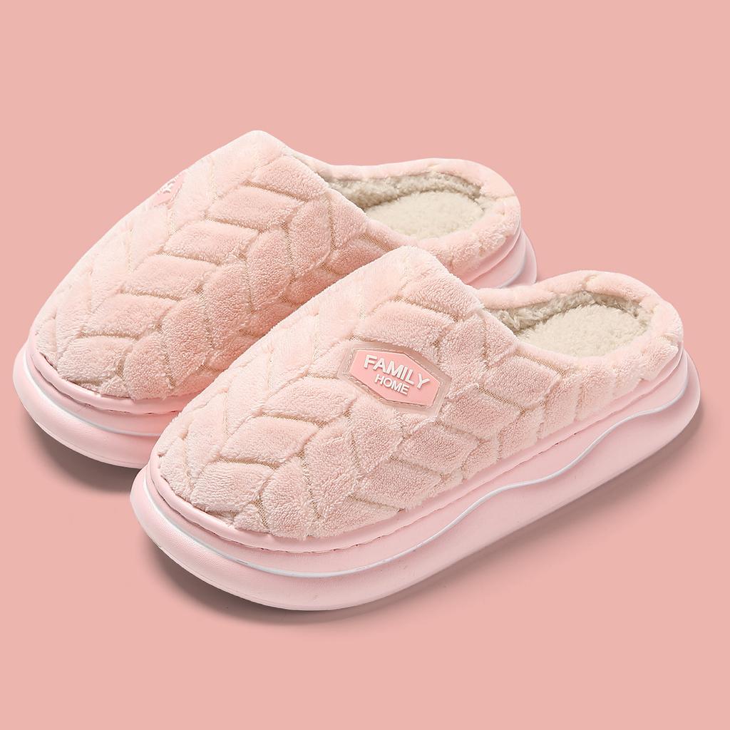 Winter Couple Style Basic Design Women Plush Slippers Non-slip Warm Thick Furry Men Home Cotton Shoes