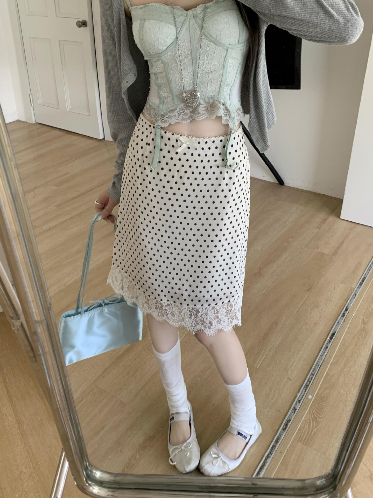 Women s Plus Size Polka Dot Lace Patchwork Midi Skirt - High Waist A-line for Summer Medium