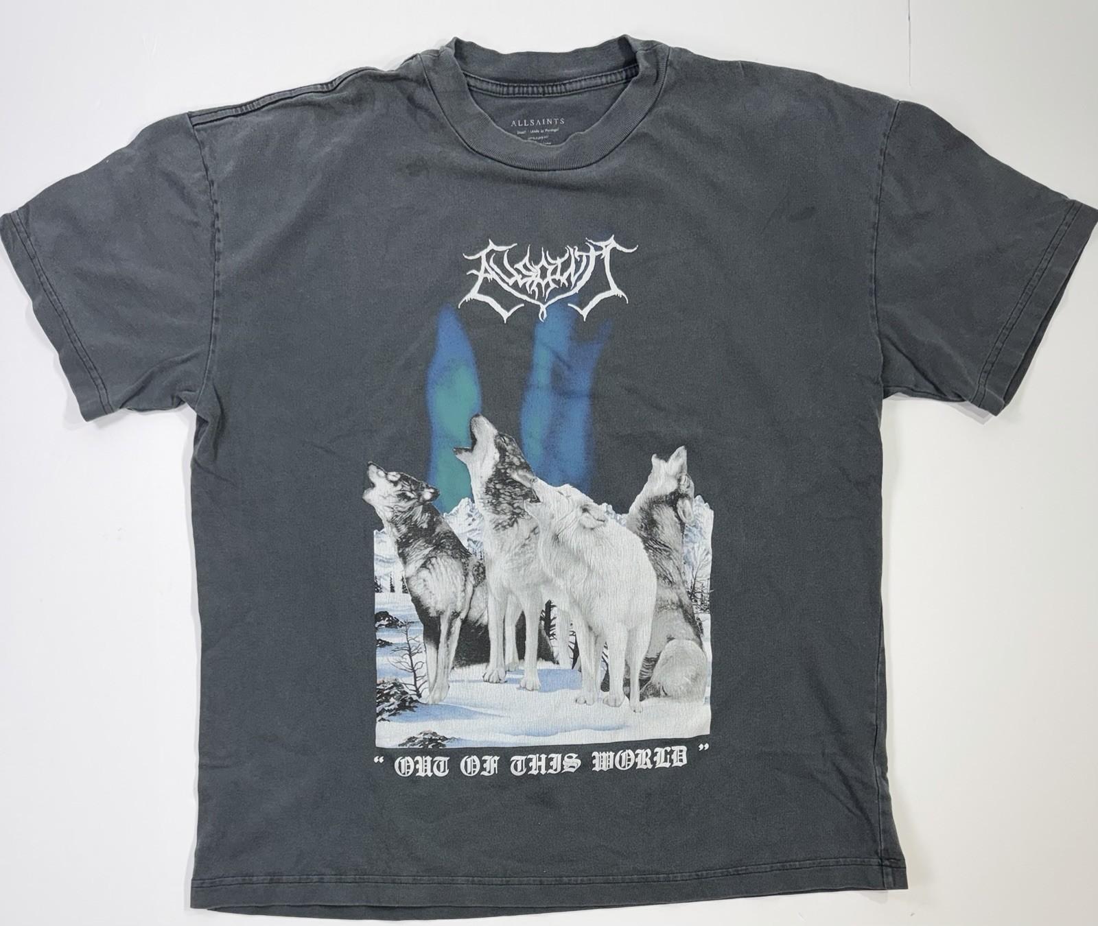 AllSaints Wolves Graphic T Shirt Faded Black Metal Goth Style Men’s Small Unisex T-Shirt M