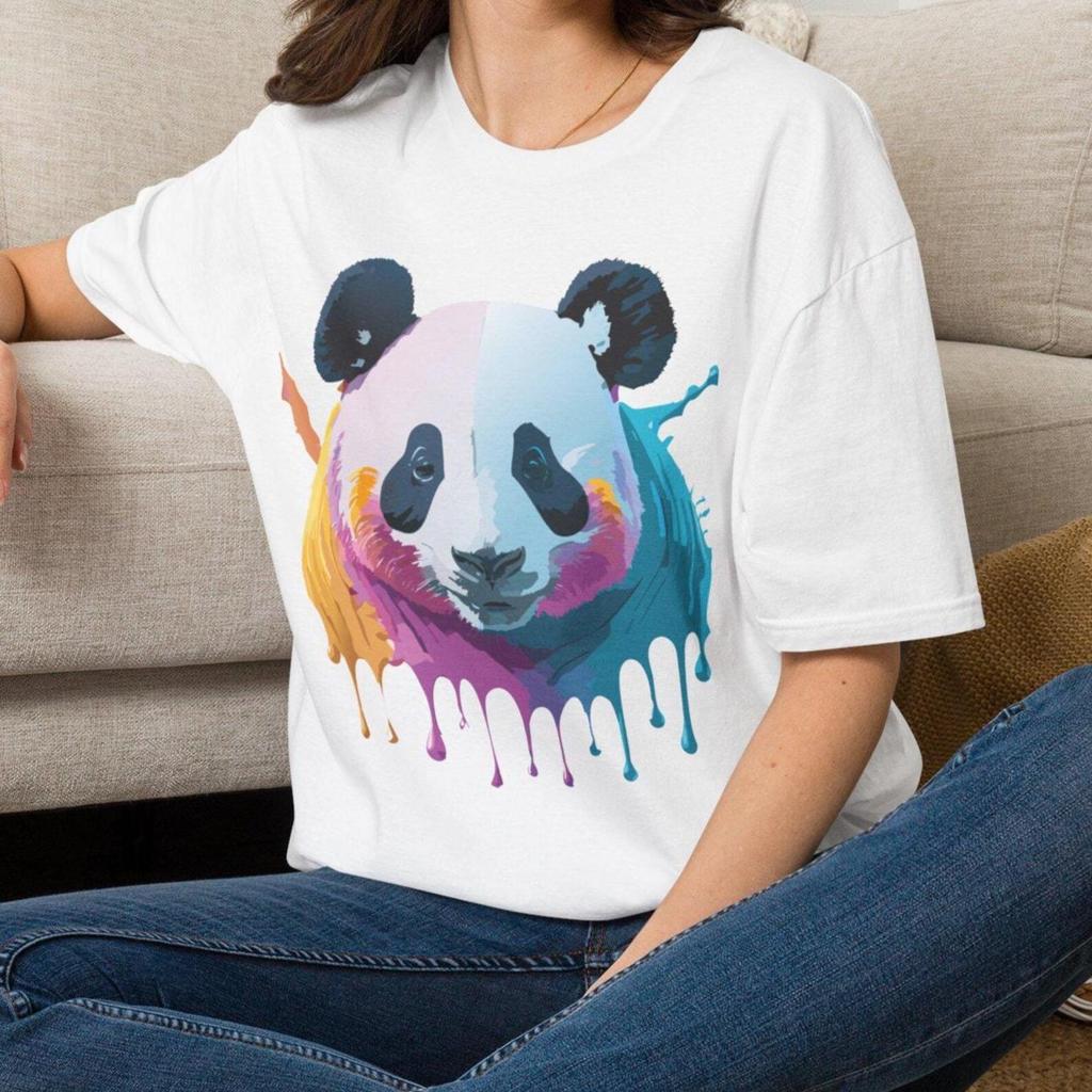 Colorful Drip Panda T-Shirt | Watercolor Paint Splash Panda Tee Gift for her Mom Grandma Family Friend Sister Crew Team Party Aunt