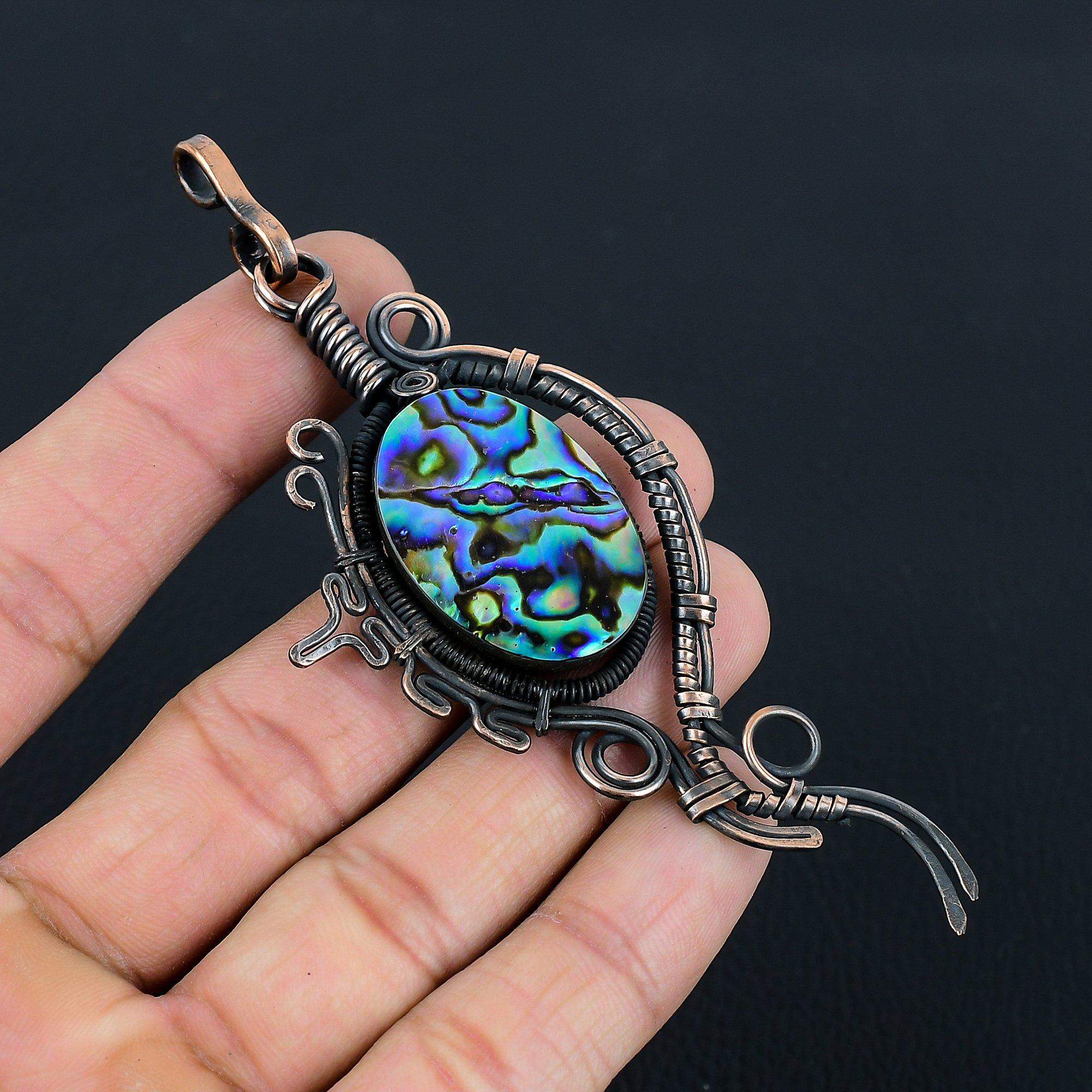 

Ювелирный кулон ручной работы из чистой медной проволоки из ракушки морского ушка с драгоценным камнем для женщин 4.25 Inches синий