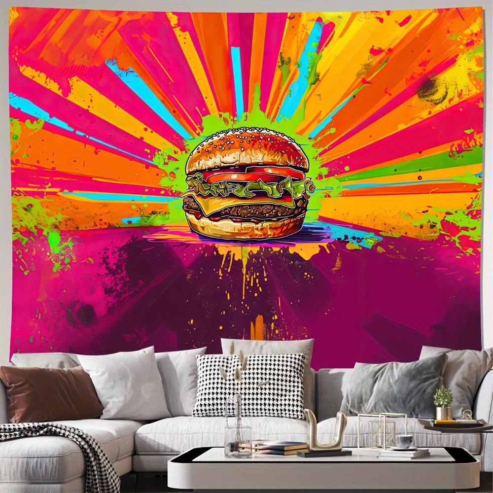 Retro Pop Art Burger Tapestry Wall Hanging Vibrant Food Kitchen Decor Modern Stylish Art Poster Print